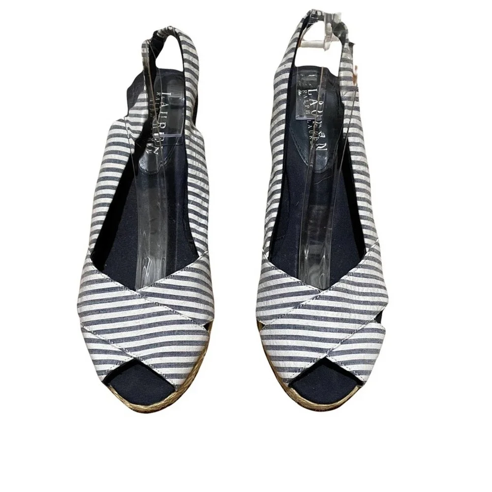 lauren ralph lauren cassara wedge espadrille striped sandals blue size 9.5 - Picture 3 of 8